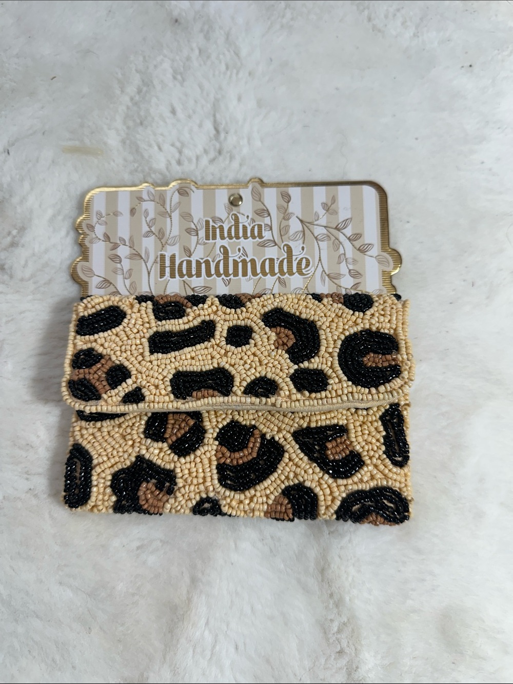 Made in India beaded leopard print mini pouch